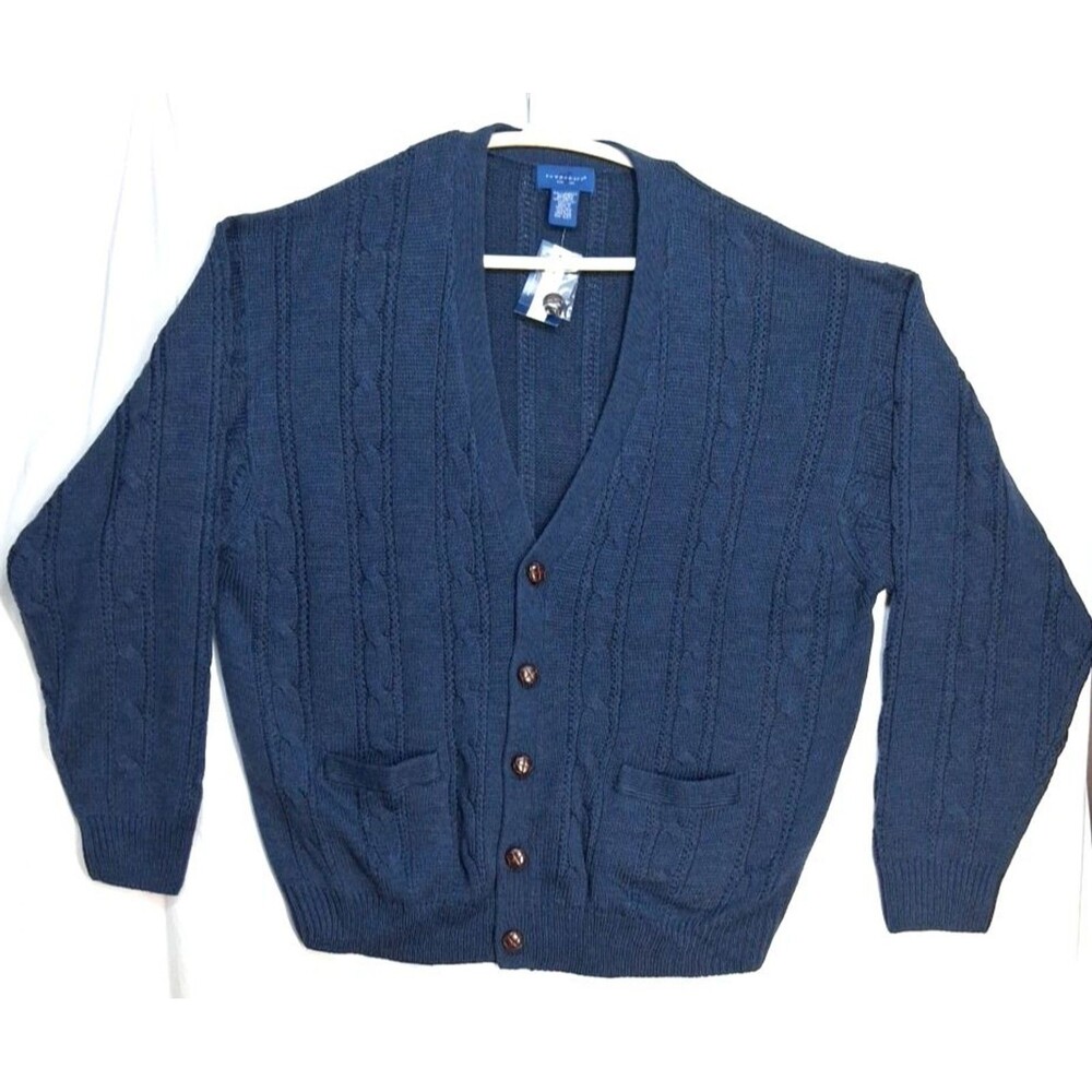 Vintage 90s Towncraft Mens 2XL Blue Cable Knit Sweater Grampa Academia Preppy